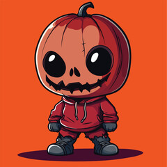 Cute Pumpkin Head Character in Red Hoodie