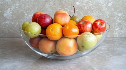 Colorful fruit assortment in a glass bowl.