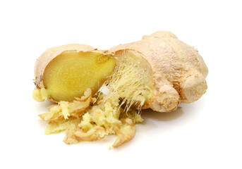 Close-up of ginger against white background 