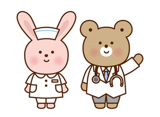 かわいい動物のお医者さん・ナースイラストセット｜くま・うさぎ