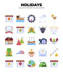 Collection of 25 Holidays. Festive Icons and Symbols
