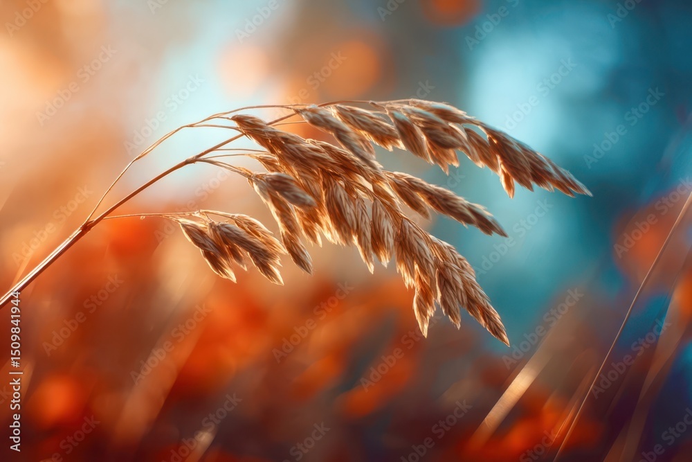 Poster a single stalk of grass with a few leaves on it