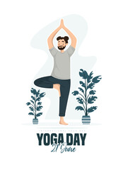 Celebrating International Yoga Day with individuals practicing yoga in different asanas, symbolizing fitness and mindfulness