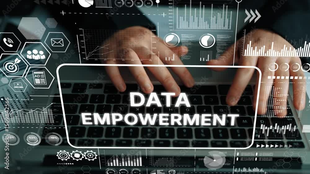Poster digital empowerment through data analysis and technology in modern business environment. asymptotic 
