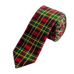 Red green yellow tartan wool tie front view PNG isolated clean white background