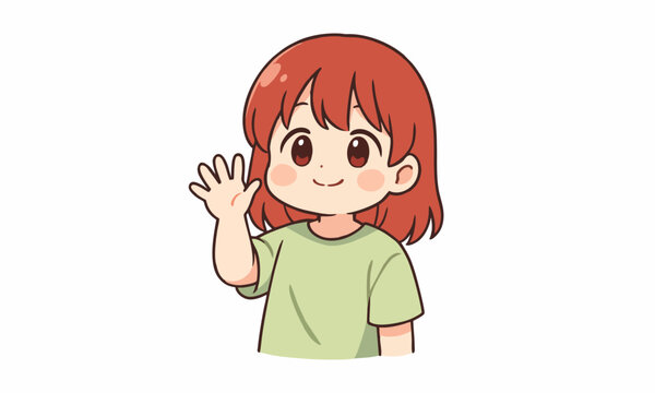 Cute girl waving hand cartoon illustration