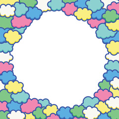 Cute clouds pop frame background material. Fluffy, soft, moist, Harajuku style, vivid color. / かわいい雲のポップなフレーム背景素材 ふわふわ やわらかい しっとり 原宿系 ビビッドカラー