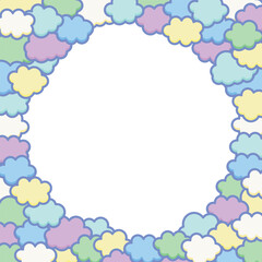 Cute clouds pop frame background material. Fluffy, soft, moist, Harajuku style. Pastel color. / かわいい雲のポップなフレーム背景素材 ふわふわ やわらかい しっとり 原宿系 パステルカラー