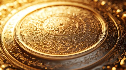 Close-up view of a decorative golden circular plate.