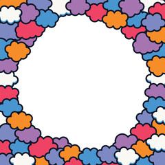Cute clouds pop frame background material. Fluffy, soft, moist, Harajuku style, primary color. / かわいい雲のポップなフレーム背景素材 ふわふわ やわらかい しっとり 原宿系 原色 ビビッド
