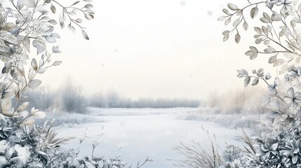 Fototapeta premium A snowy landscape with a white background and a tree in the foreground