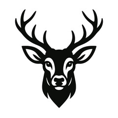 Deer head logo, white background, monochrome black, flat vector illustration, illustrator style