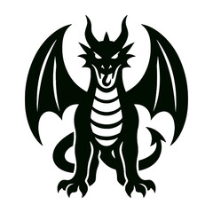 Dragon full body, white background, monochrome black, flat vector illustration, illustrator style