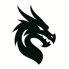 Dragon head logo, white background, monochrome black, flat vector illustration, illustrator style