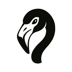 Flamingo head logo, white background, monochrome black, flat vector illustration, illustrator style
