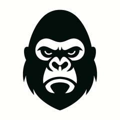 Gorilla face logo, white background, monochrome black, flat vector illustration, illustrator style