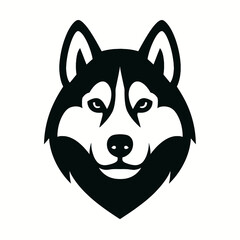 Husky dog face logo, white background, monochrome black, flat vector illustration, illustrator style