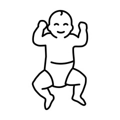 The child lies on his back line icon. Simple outline style. Toddler development. Early childhood