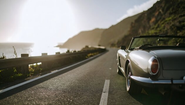 Classic Convertible Car Driving Scenic Coastal Highway Road Trip Ocean View