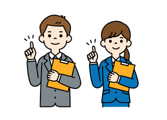 要点を解説する、男女の会社員のシンプルなベクターイラスト素材＿カラー