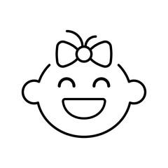 Happy little girl head icon. Simple outline style. Line symbol isolated. Face of baby girl.