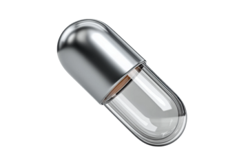 PNG Transparent half and chrome capsule pill on black background