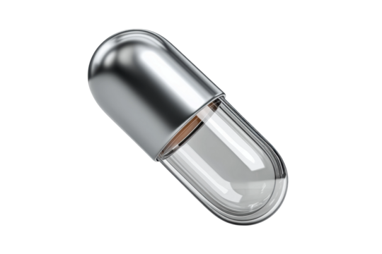 PNG Transparent half and chrome capsule pill on black background