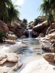 Serene Oasis Hidden Waterfall in a Desert Paradise