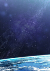 【手描き素材】荘厳で美しい地球と宇宙の境界線の背景2