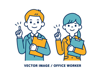 要点を解説する、男女の会社員のシンプルなベクターイラスト素材