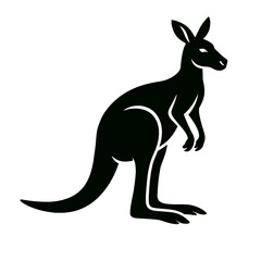 Kangaroo full body, white background, monochrome black, flat vector illustration, illustrator style