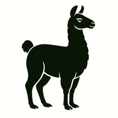 Llama full body, white background, monochrome black, flat vector illustration, illustrator style