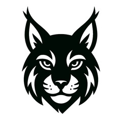 Lynx face logo, white background, monochrome black, flat vector illustration, illustrator style