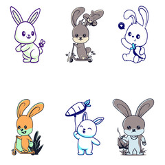 set of funny cartoon rabbits