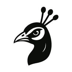 Peacock head logo, white background, monochrome black, flat vector illustration, illustrator style