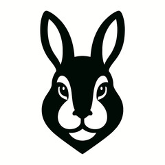 Rabbit face logo, white background, monochrome black, flat vector illustration, illustrator style