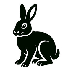 Rabbit full body, white background, monochrome black, flat vector illustration, illustrator style
