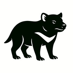 Tasmanian devil full body, white background, monochrome black, flat vector illustration, illustrator style