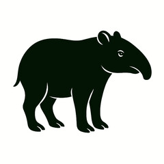 Tapir full body, white background, monochrome black, flat vector illustration, illustrator style