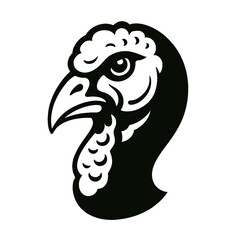 Turkey head logo, white background, monochrome black, flat vector illustration, illustrator style