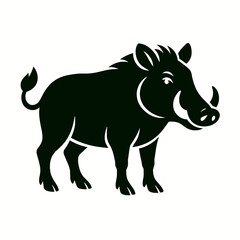 Warthog full body, white background, monochrome black, flat vector illustration, illustrator style