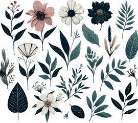 Floral,Flower leaf,leaves ,Botanical clipart hand drawn Logo icon Vector .