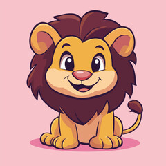 Fototapeta premium Smiling Cartoon Lion with a Brown Mane and Pink Nose Sitting Proudly