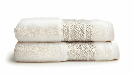 Towels White Folded with Textured Band Isolated on White Soft Clean Cotton Towels for Bath Spa or Home