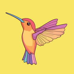 Obraz premium Vibrant Cartoon Hummingbird in Flight Against a Sunny Yellow Background
