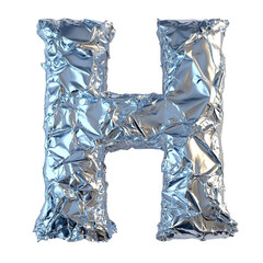 Top view of a 3D letter H made of aluminum foil isolated on a white transparent background