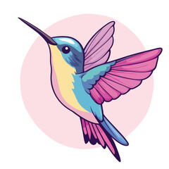 Fototapeta premium Stylized Hummingbird with Pink Wings and Yellow Chest in Flight Illustration