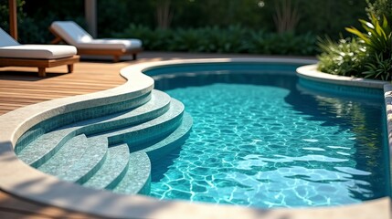 Outdoor Relaxation Spot a Pristine Swimming Pool with Concrete Coping and Lush Greenery in the Background