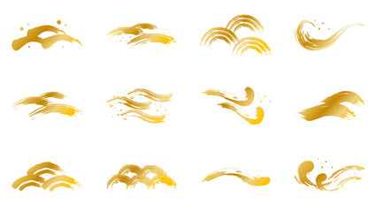 筆　ブラシ　手書き　波　セット　ベクター　和風　素材　金色