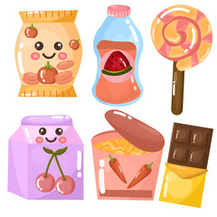 adorable sweet food and snack character sticker sheet